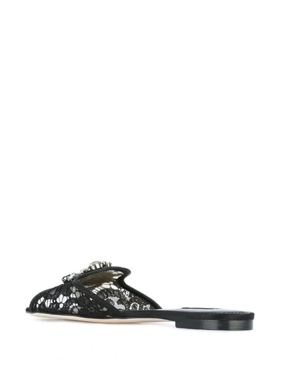 Shop Dolce & Gabbana Embellished Lace Flat Sandals In Black