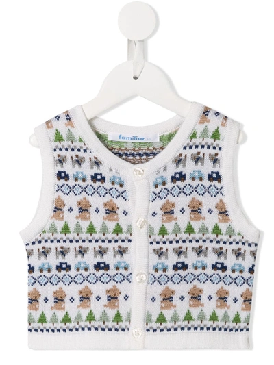 Shop Familiar Sleeveless Knitted Patterned Cardigan In Multicolour