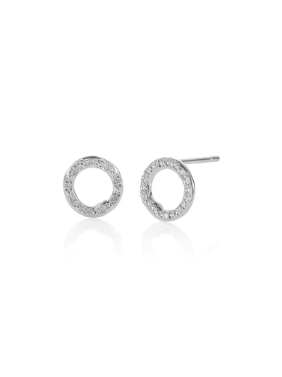 Shop Monica Vinader Riva Circle Stud Diamond Earrings In Silver