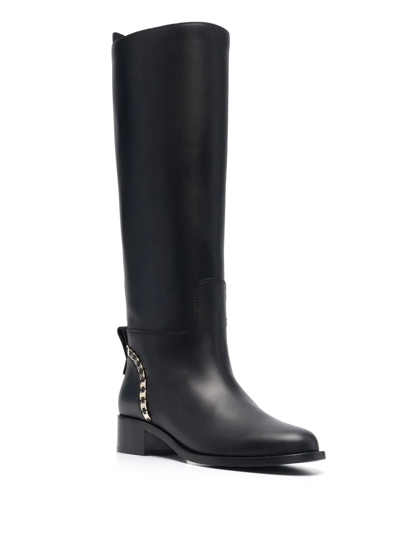 Ferragamo Vara Chain Knee-high Boots In Schwarz