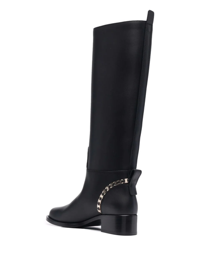 Shop Ferragamo Vara Chain Knee-high Boots In Schwarz