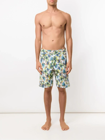 Shop Amir Slama Foliage Print Swim Short In White