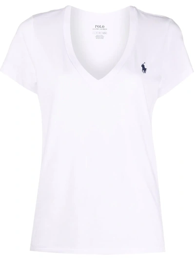 Polo Ralph Lauren Embroidered-logo V-neck T-shirt In White | ModeSens