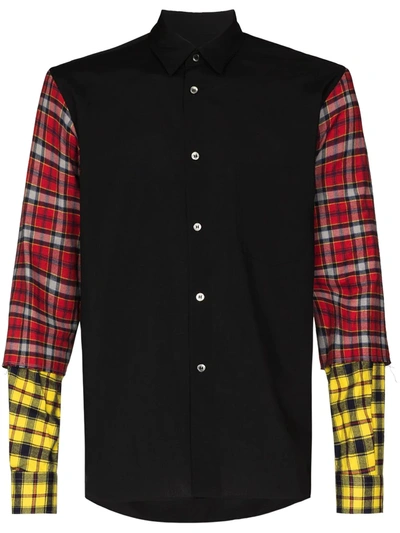 Shop Comme Des Garçons Homme Deux Tartan-sleeve Buttoned Shirt In Black