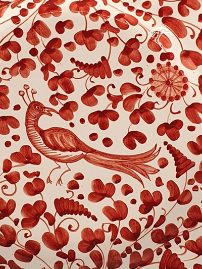 Les-ottomans Peacock Handpainted Pleate Set In Red