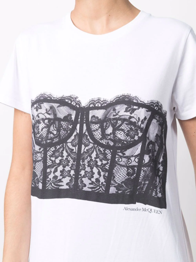 Shop Alexander Mcqueen Bustier Print T-shirt In Weiss