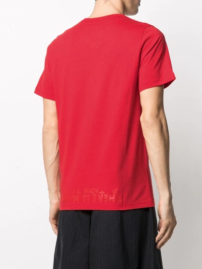 Shop Maison Margiela Slogan-print V-neck T-shirt In Red