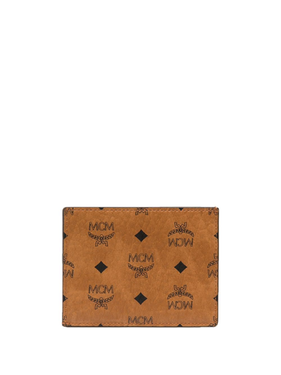 Shop Mcm Mini Monogram-print Cardholder In Brown