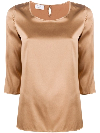 Shop Snobby Sheep 3/4 Sleeves Round-neck Blouse In Brown