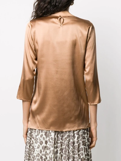 Shop Snobby Sheep 3/4 Sleeves Round-neck Blouse In Brown