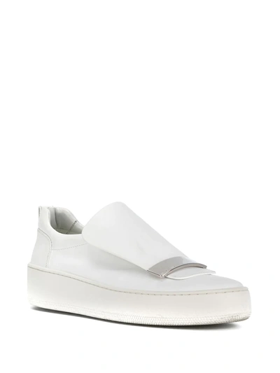 Sergio Rossi 20mm Leather Slip On Sneakers In White