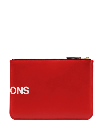 Shop Comme Des Garçons Logo-print Leather Pouch In Red