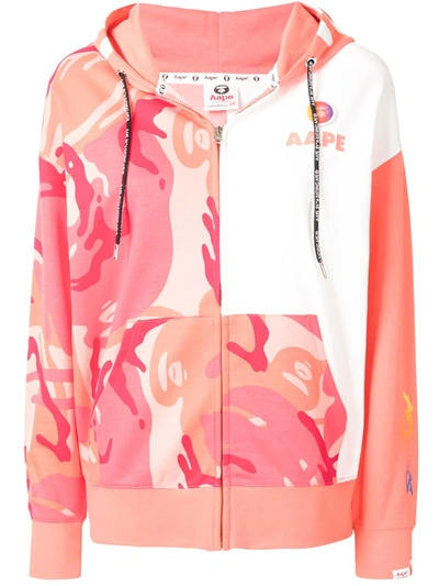 Shop Aape By A Bathing Ape Camouflage-print Zip-up Hoodie In White