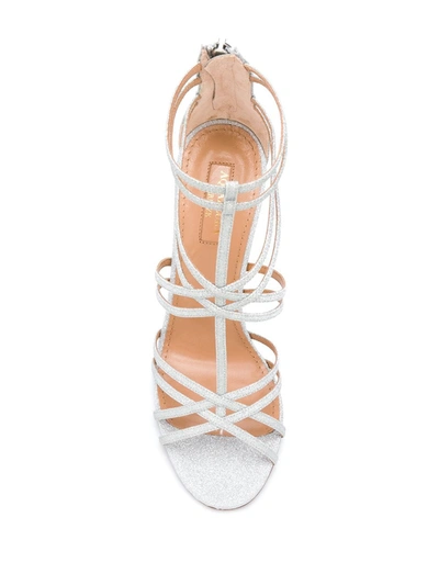 Shop Aquazzura Strappy Glittery Sandals In Silver