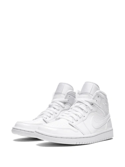 Shop Jordan Air  1 Mid "triple White Patent Leather" Sneakers