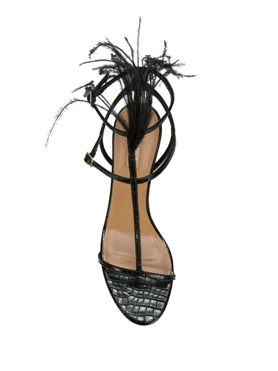 Shop Aquazzura Feather Sandals In Black