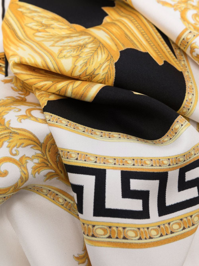 Shop Versace Baroque-print Silk Scarf In White