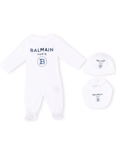 Shop Balmain Logo-print Cotton Babygrow In 白色