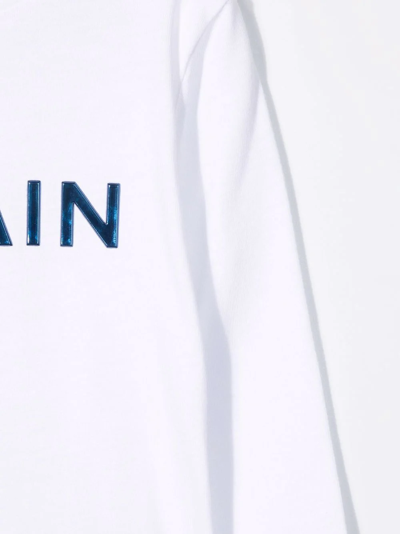 Shop Balmain Logo-print Cotton Babygrow In 白色