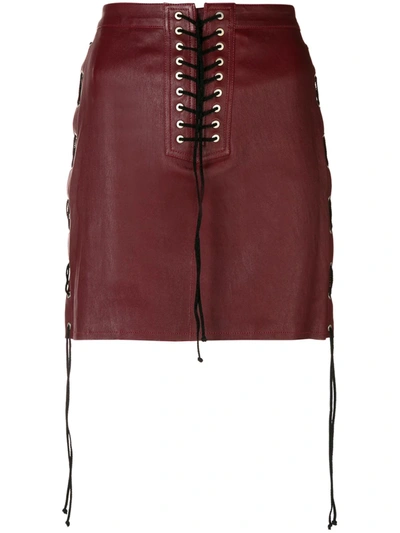 Ben Taverniti Unravel Project Lace-up Leather Mini Skirt In Red