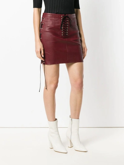 Ben Taverniti Unravel Project Lace-up Leather Mini Skirt In Red