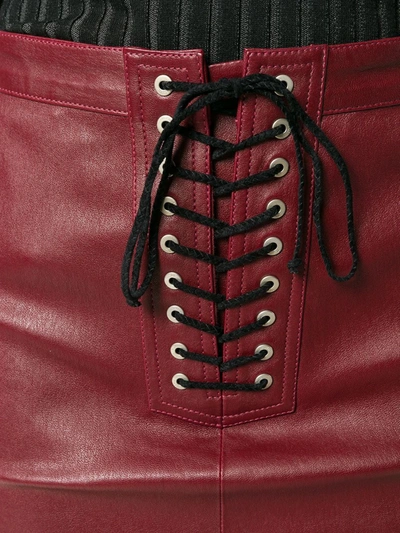 Ben Taverniti Unravel Project Lace-up Leather Mini Skirt In Red