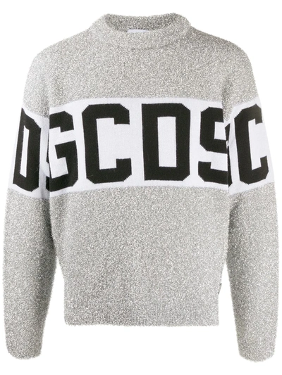 Gcds Pullover In Lurex Wool Blend With Logo In Silver | ModeSens