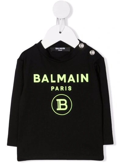 Shop Balmain Logo-print Cotton T-shirt In Black