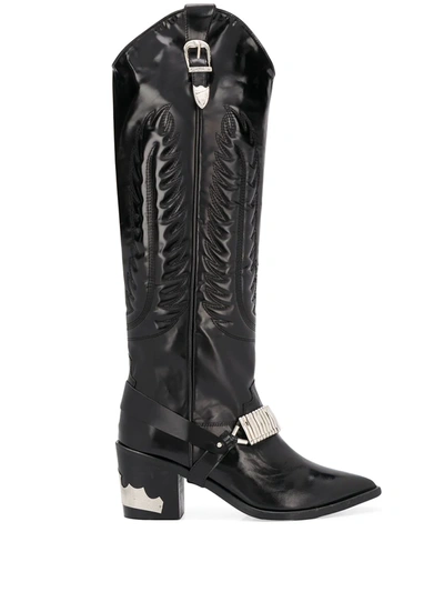 靴 toga pulla 4 l cowboy boots Toga Pulla Four Buckle Western Leather Black Boots Size 35-1