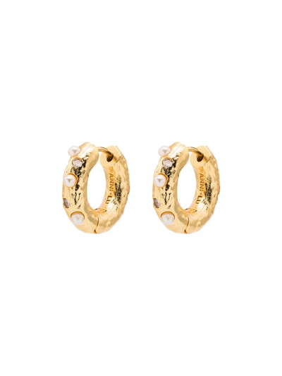 Shop Anni Lu 18kt Gold-plated Pearl-embellished Hoop Earrings