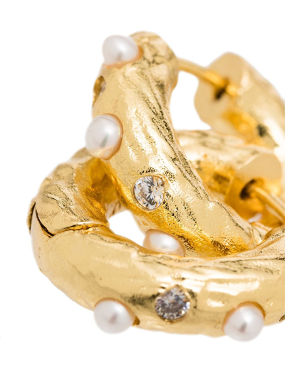 Shop Anni Lu 18kt Gold-plated Pearl-embellished Hoop Earrings