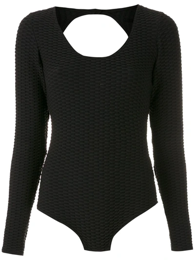 Shop Amir Slama Texture-effect Open Back Bodysuit In Black