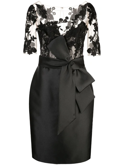 Shop Badgley Mischka Panelled Fitted Dress In Black ,neutral