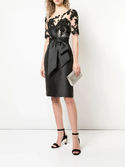 Shop Badgley Mischka Panelled Fitted Dress In Black ,neutral