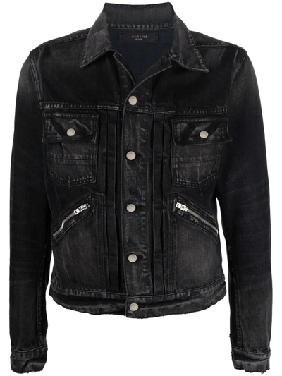 Shop Amiri Zip-detail Denim Jacket In Black