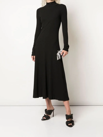 Shop Rosetta Getty Long Sleeve Zip-up Turtleneck Dress In Black
