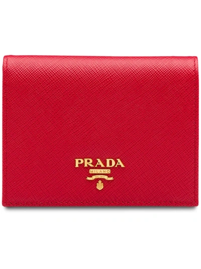 Shop Prada Small Saffiano Leather Wallet In Red