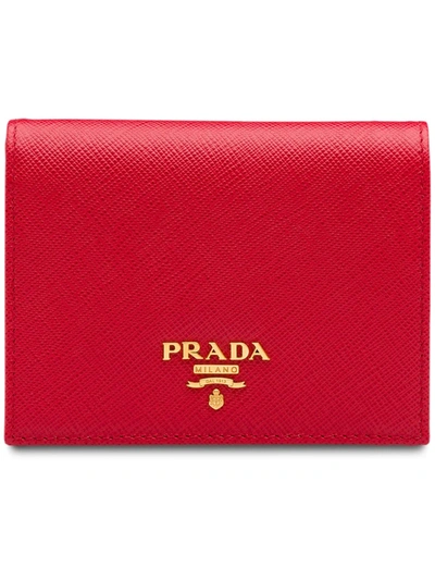 Prada Small Saffiano Leather Wallet In Red | ModeSens