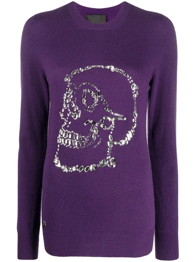 Shop Philipp Plein Look At Me Skull Embellished Jumper In Purple