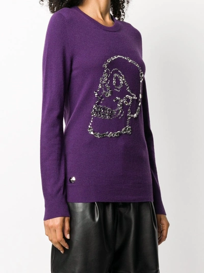 Shop Philipp Plein Look At Me Skull Embellished Jumper In Purple