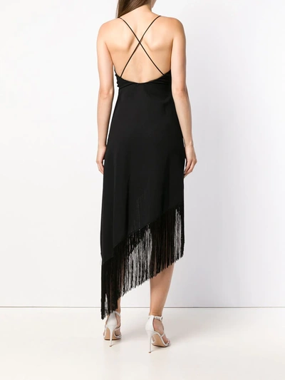 Givenchy Asymmetric Fringed Wool-crepe Wrap-effect Midi Dress In Black