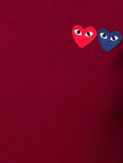 Shop Comme Des Garçons Play Double Heart V-neck Jumper In Red