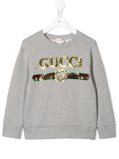 Shop Gucci Logo Embellished Sweatshirt In Grey