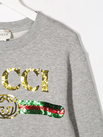 Shop Gucci Logo Embellished Sweatshirt In Grey