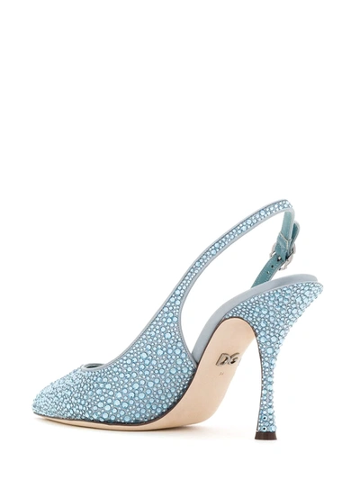 Shop Dolce & Gabbana Pointed Crystal-embellished Pumps In Blue