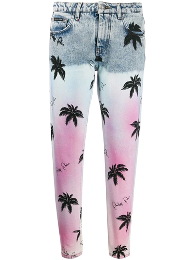 Shop Philipp Plein Printed Boyfriend Jeans In Blue