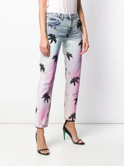 Shop Philipp Plein Printed Boyfriend Jeans In Blue