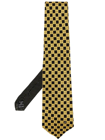 Pre-owned Versace 1990s Checked Silk Tie In Yellow
