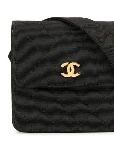 Pre-owned Chanel 1990 Textured Diamond Quilted Belt Bag In Black