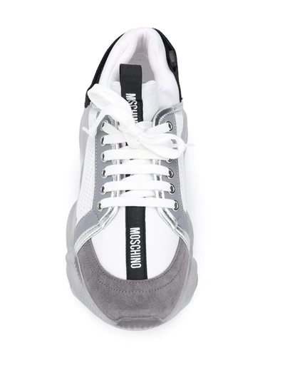 Shop Moschino Teddy Suede-panel Sneakers In White